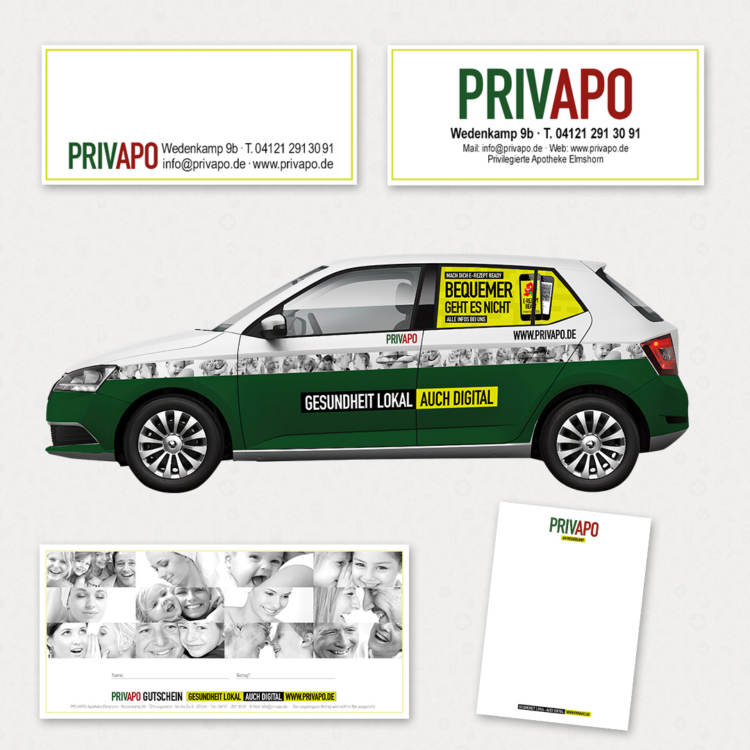 Privapo Etiketten und Autostuff Ralf Kruse Markendesign und Brand Identity, Privilegierte Apotheke Elmshorn